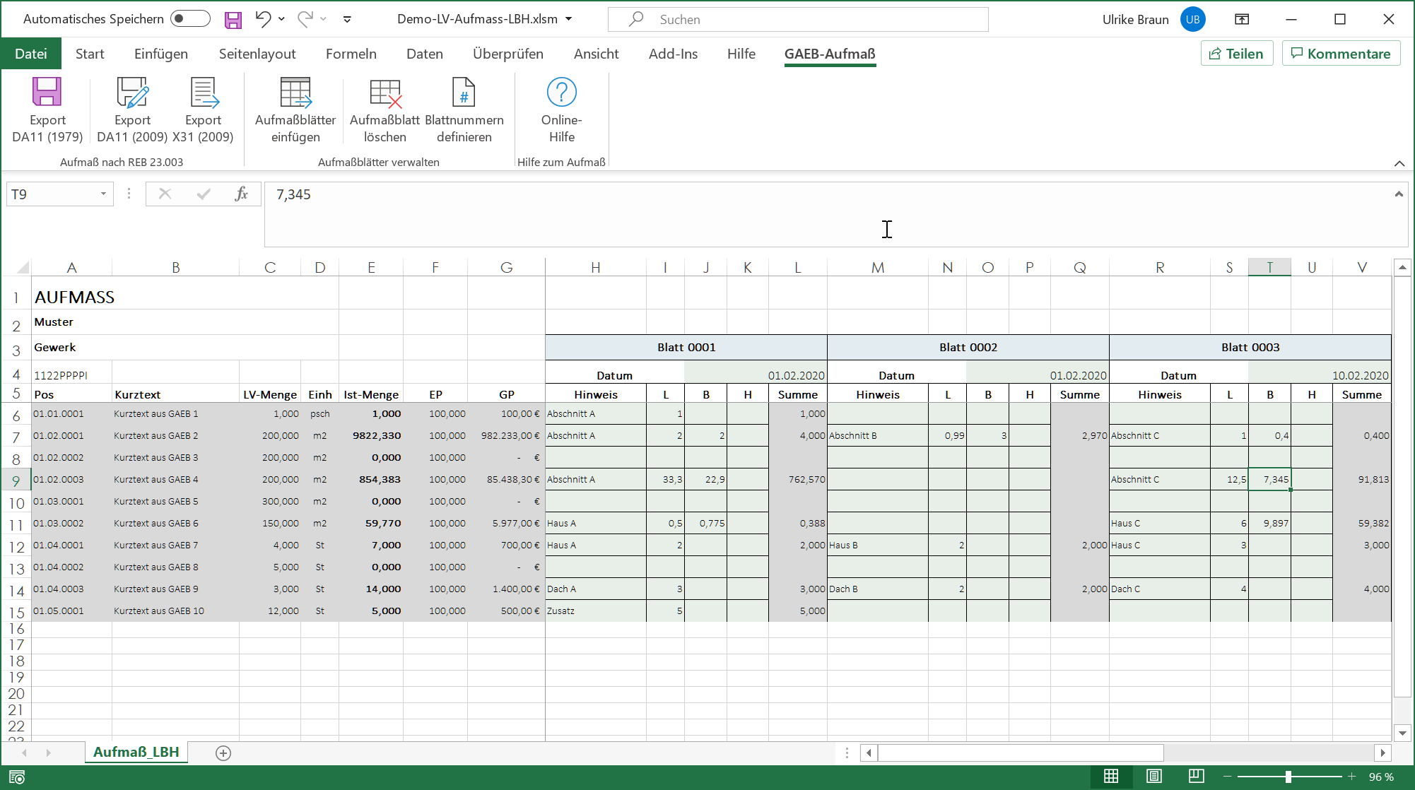 Excel-Aufma fr GAEB-Online 2023: Einfaches Aufma
