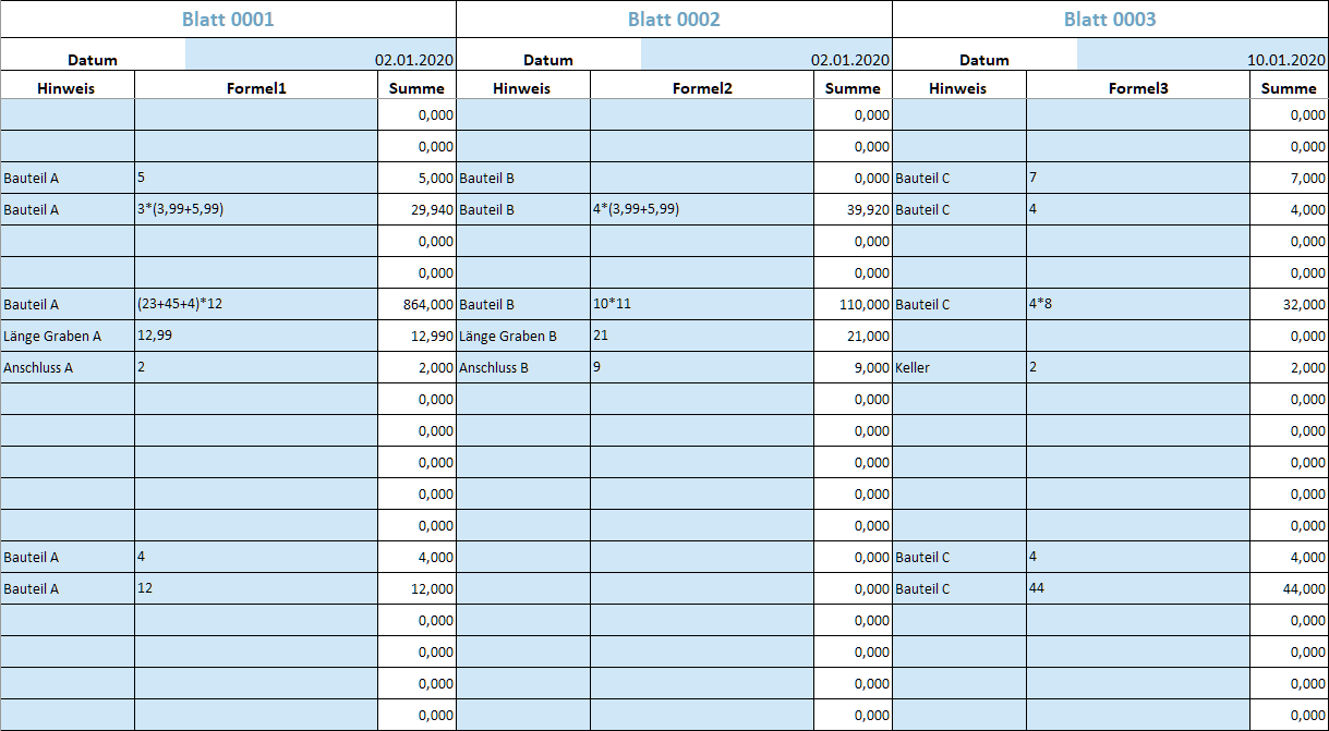 Excel-Aufmaß für GAEB-Online 2025: Aufmaß mit freier Formel