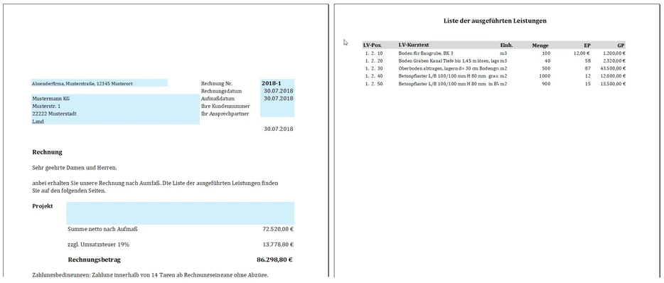 Excel-Aufmaß für GAEB-Online 2025: Rechnung aus GAEB-Aufmaß