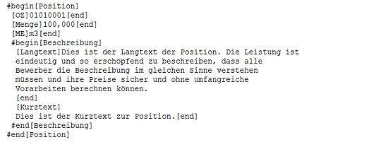 Vergleich GAEB DA XML: Eine Position im GAEB 2000 Format
