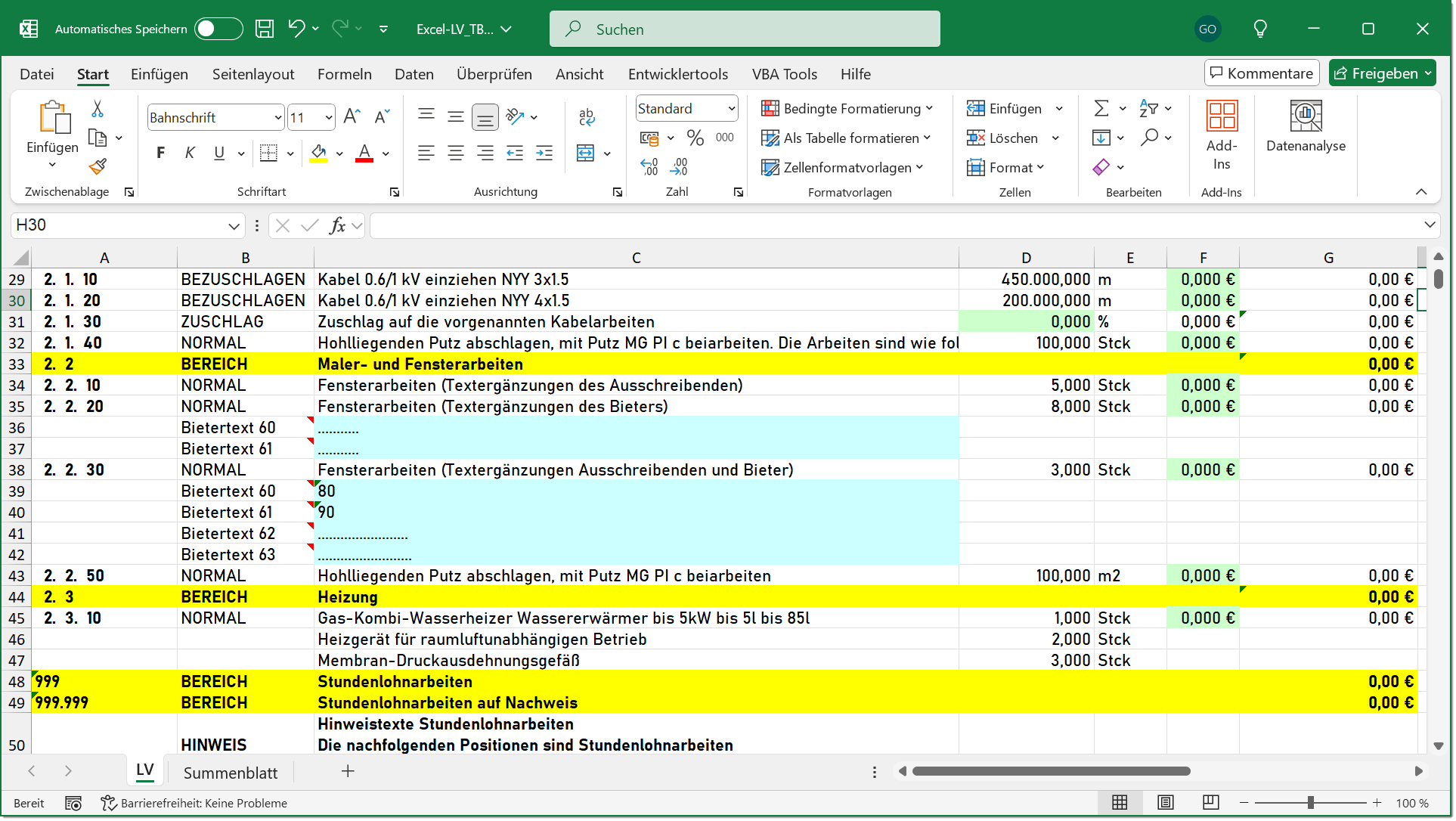 GAEB mit Excel bearbeiten
