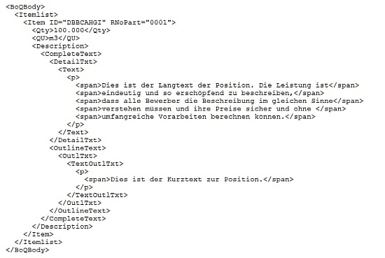Vergleich GAEB DA XML: Eine Position im GAEB DA XML Format