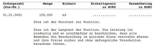 Vergleich GAEB DA XML: Eine Position als Ausdruck auf dem Papier