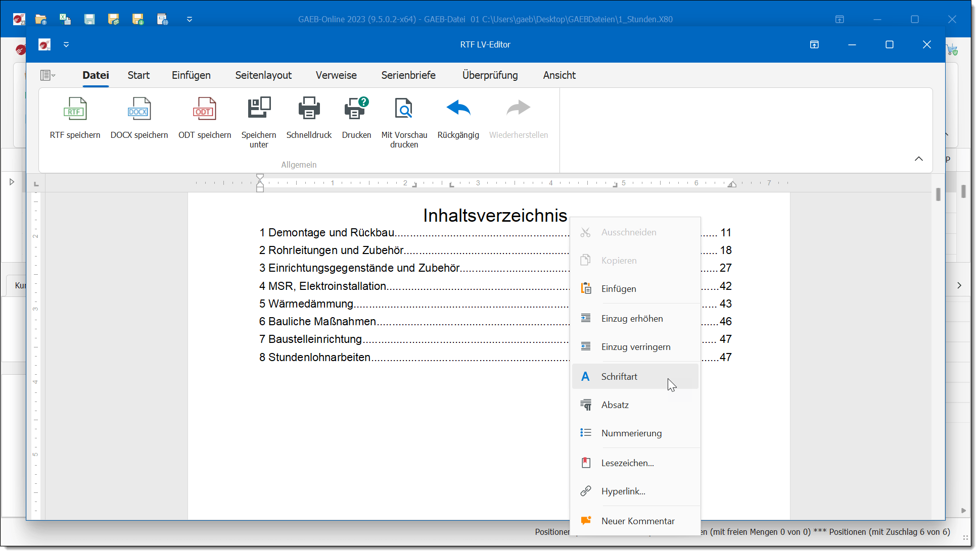GAEB RTF Druckvorschau