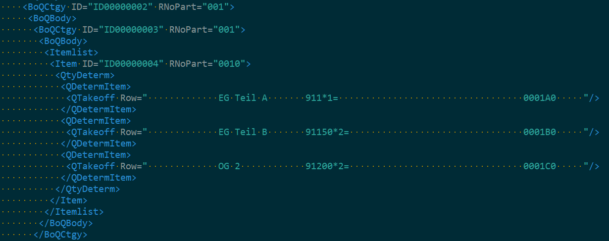 Auszug einer GAEB X31-Datei im Texteditor