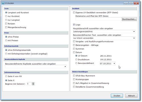 AVAPLAN® : LV-Druckoptionen GAEB LVs mit AVAPLAN® erstellen
