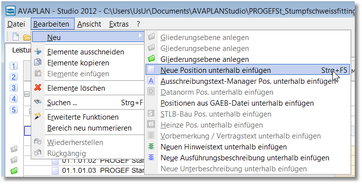 AVAPLAN® : Neue Positionen GAEB LVs mit AVAPLAN® erstellen