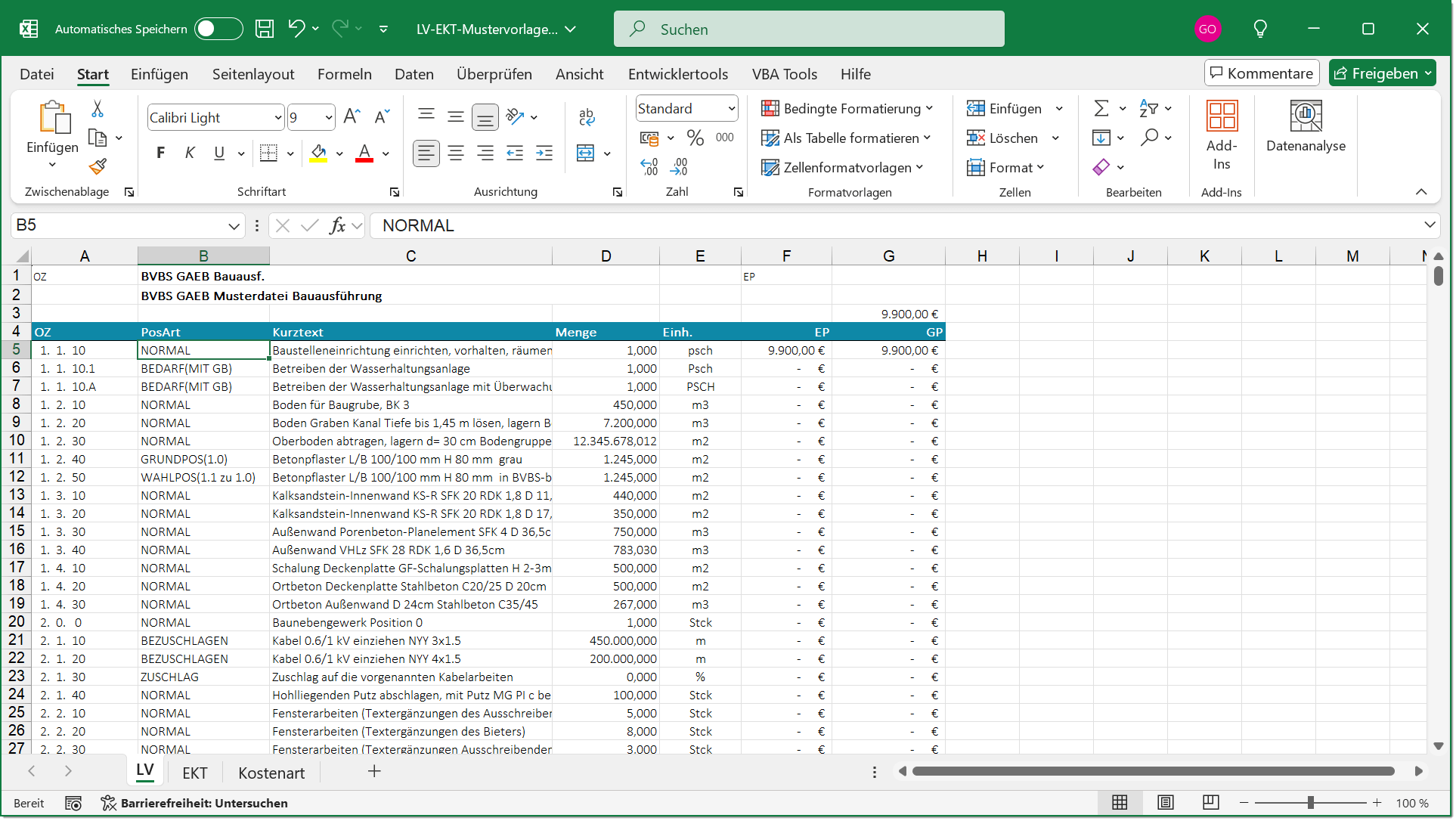 Einzelkosten der Teilleistungen