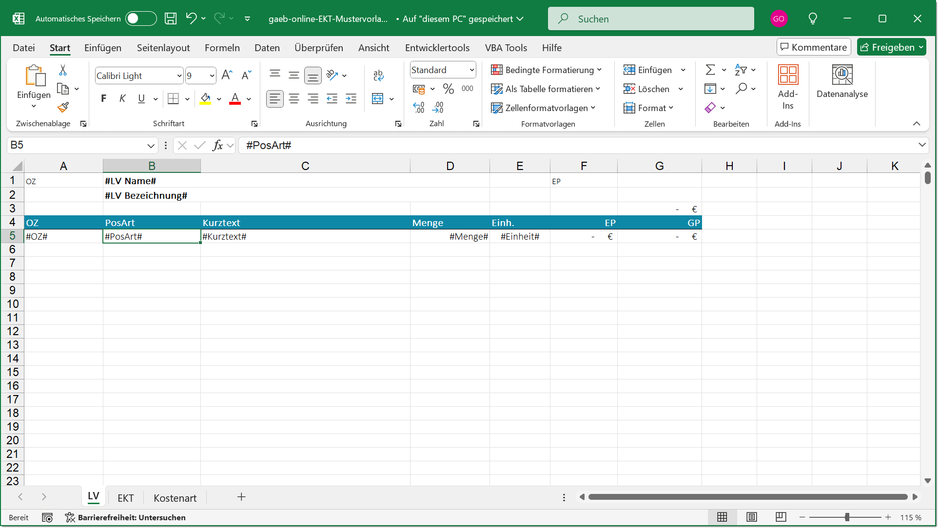 GAEB-Online 2025 - Arbeiten mit Excel-Vorlagen