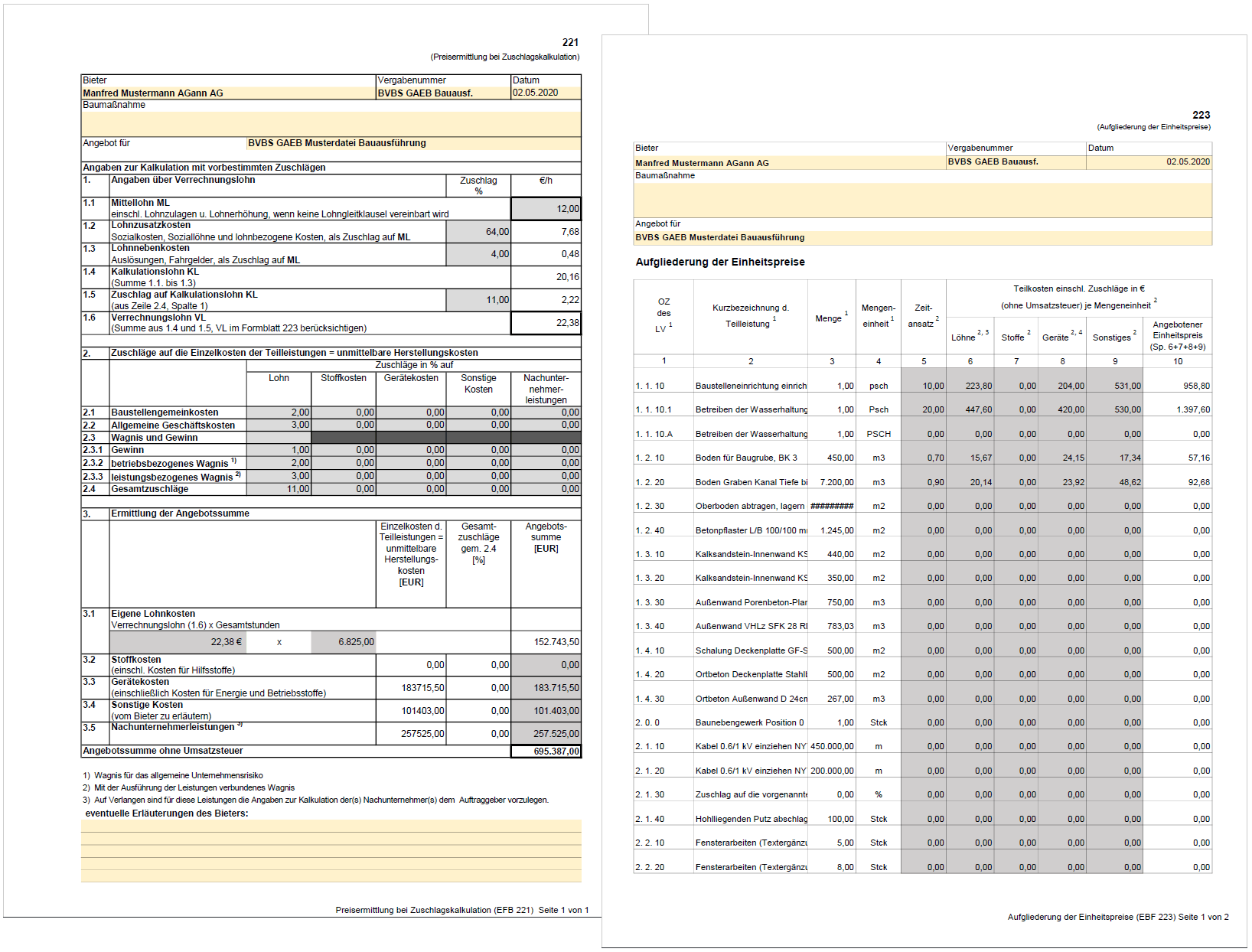 GAEB-Online 2023: Excel EFB-Rückwärtskalkulation