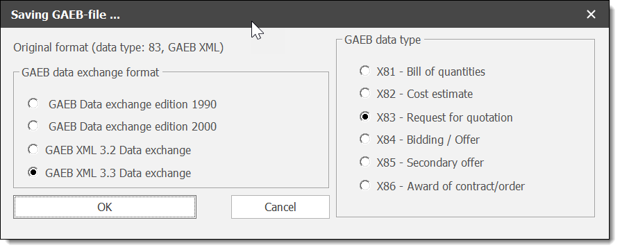 Save as GAEB DA XML 3.3