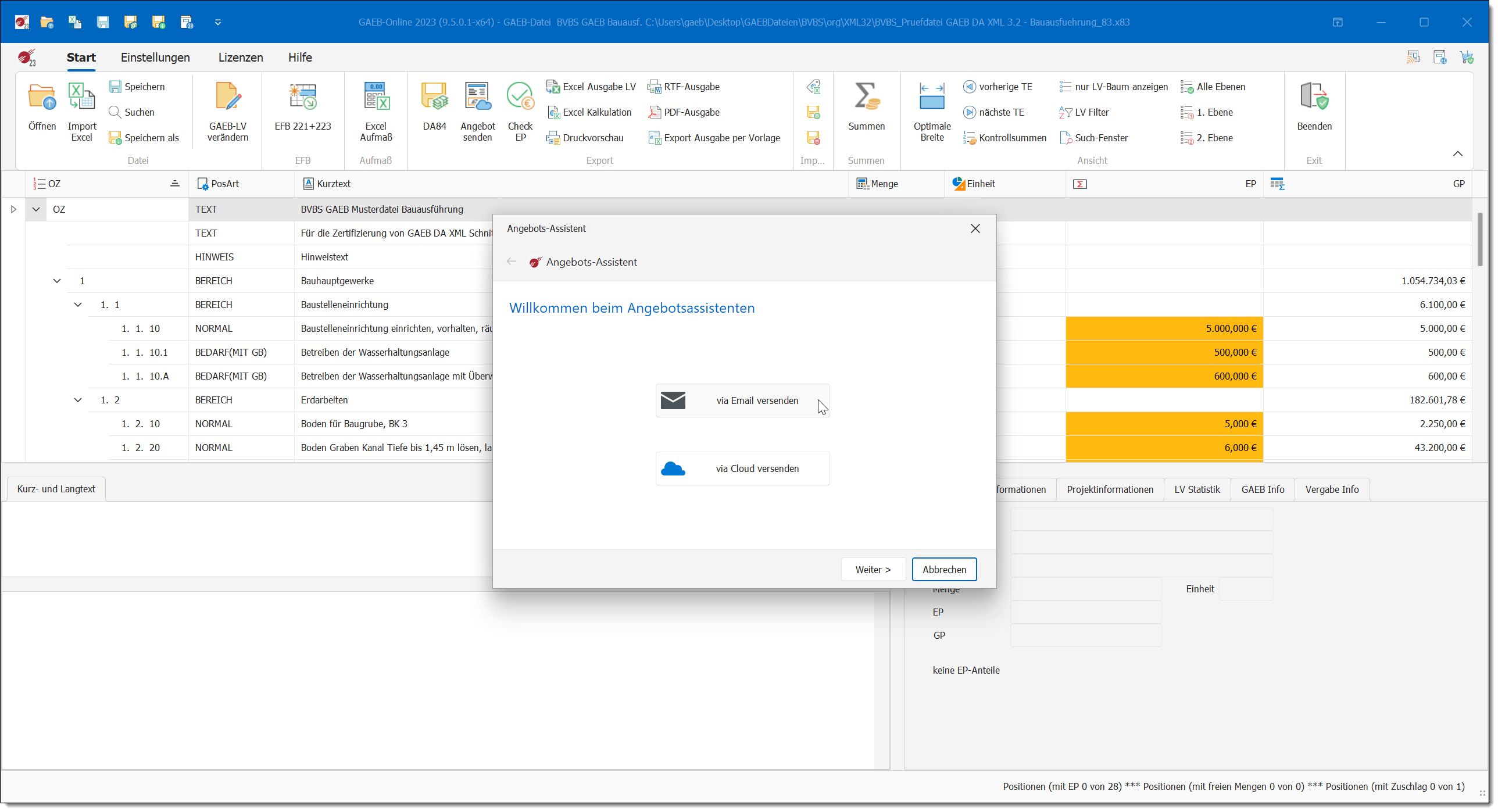 Angebotsassistent – PDF, DA84 oder Cloud-Versand